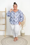 Bluzka Boho Haftowana BRENDI w paski granat Plus Size 44/52