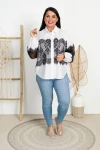 Koszula z koronką MELISA biało-czarna Plus Size 44/50