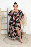 Sukienka Hiszpanka Maxi BOBBY czarna w kwiaty Plus Size 44/52