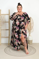 Sukienka Hiszpanka Maxi BOBBY czarna w kwiaty Plus Size 44/52