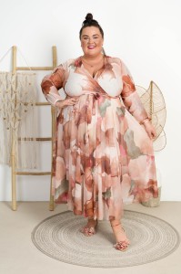 Sukienka siateczkowa POLINA wzory beżowe Plus Size 46/52