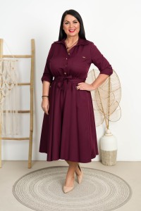 Sukienka z paskiem ILONA burgundowa Plus Size 44-52