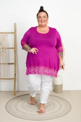 Tunika trapezowa z koronką ISA amarant Plus Size 46/54