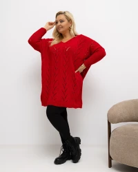 Sweter Ażurowy Oversize SOLA czerwony Plus Size 46/56