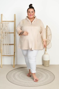 Narzutka Zamszowa na suwak CERINA beżowa Plus Size 50/56