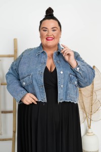 Kurtka JEANS VICKA z cyrkoniami Plus Size 50/56