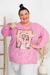 Bluzka z dłuższym tyłem DANI trampki różowa Plus Size 50/56