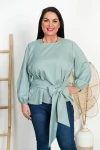 Bluzka elegancka z wiązaniem MARIENN szałwiowa Plus Size 44-52