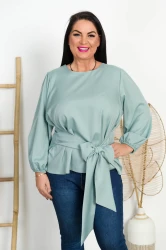 Bluzka elegancka z wiązaniem MARIENN szałwiowa Plus Size 44-52