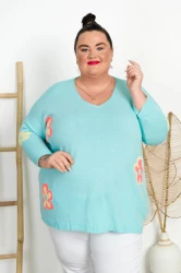 Sweter Oversize BRATEK turkusowy Plus Size 46/56