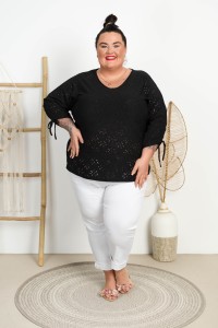 Bluzka Nietoperz Ażurowa DIVA czarna Plus Size 48/54