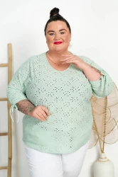 Bluzka Nietoperz Ażurowa DIVA szałwiowa Plus Size 48/54