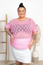 Ażurowy Sweterek ALKA pudrowy Plus Size 46/54