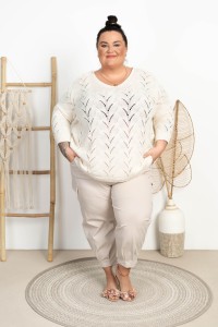 Sweter Ażurowy Oversize SOLA ecru Plus Size 46/56