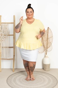 Bluzka z baskinką SLAVA bananowa Plus Size 48/54