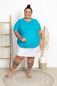 Bluzka Bombka z rozporkami LEJZI turkusowa Plus Size 48/56