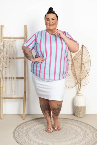Bluzka w paski TOYA błękit-róż Plus Size 46/54