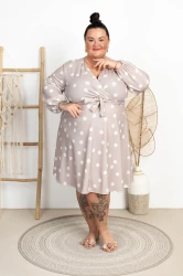 Sukienka literka A SHAILA fango+groszki Plus Size 48/54
