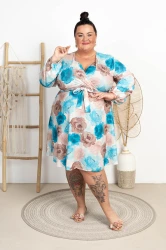 Sukienka literka A SHAILA róże+turkus Plus Size 48/54 
