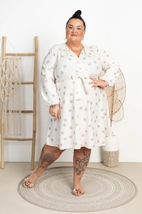 Sukienka literka A SHAILA ecru+groszki Plus Size 48/54 
