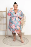 Sukienka siateczkowa literka A TAYLOR kwiaty turkus Plus Size 46/52
