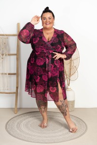 Sukienka siateczkowa literka A TAYLOR różowe róże Plus Size 46/52