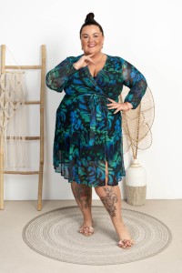 Sukienka siateczkowa literka A TAYLOR tygrys niebieski Plus Size 46/52