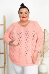 Sweter Ażurowy Oversize SOLA brzoskwiniowy Plus Size 46/56 