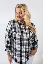 Koszula w kratę VIOLET kratka czarna Plus Size 46-58