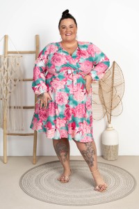 Sukienka literka A SHAILA róże na zielonym Plus Size 48/54