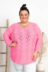 Sweter Ażurowy Oversize SOLA cukierkowy róż Plus Size 46/56