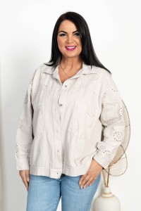 Kurtka Jeansowa Ażurowa FRIDA beżowa Plus Size 46/52
