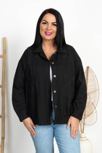 Kurtka Jeansowa Ażurowa FRIDA czarna Plus Size 46/52