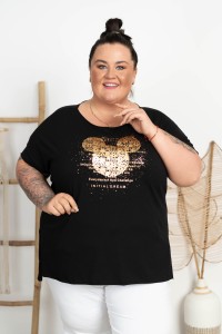 Czarna Bluzka Laserówka TOY złota Myszka Plus Size 46/52