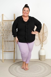 Bluzka z żabotem DORIN czarna Plus Size 48/56