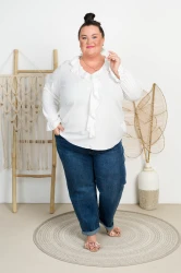 Bluzka z żabotem DORIN biała Plus Size 48/56