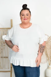 Bluzka z falbanką z crepy DILIA biała Plus Size 46/54