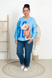 Bluza Masełko LEON niebieska miś Plus Size 44/52
