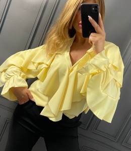 Koszula z żabotem RESIV bananowa Plus Size 44/48 