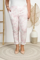 Spodnie dresowe GOLD pudrowe kwiaty Plus Size 42-54