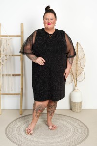 Sukienka z dżetami trapezowa LAURA czarna Plus Size 48/52