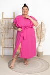 Sukienka Maxi z Rozporkiem ADEL różowa Plus Size 46/52