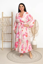 Sukienka Maxi literka A SHADOW różowe maziaje Plus Size 48/54