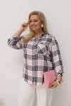 Koszula VIOLET w pudrowo-granatową kratę Plus Size 44-58