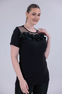 Bluzka z tiulem EWELINA czarna Plus Size 44/50