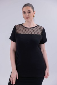 Bluzka z tiulem EWELA czarna Plus Size 44/50