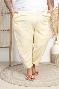 Eleganckie Spodnie Baloons DEVINE bananowe Plus Size 44-54