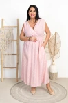 Sukienka Maxi w groszki JOLA pudrowa Plus Size 44/50