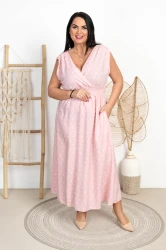 Sukienka Maxi w groszki JOLA pudrowa Plus Size 44/50