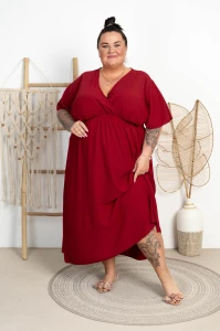 Sukienka Maxi z Kopertowym Dekoltem EMILII bordowa Plus Size 52/58